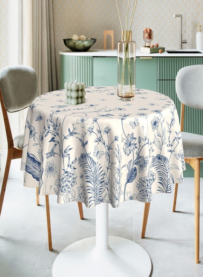 Hexagram Floral Tablecloth 70 Inches Round Spring Summer Table Cloth Stain Resistance Restaurant, Picnic, Indoor and Outdoor Dining Decoration Blue - Image 3