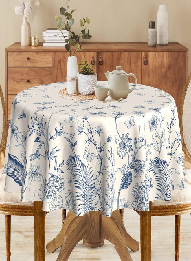 Hexagram Floral Tablecloth 70 Inches Round Spring Summer Table Cloth Stain Resistance Restaurant, Picnic, Indoor and Outdoor Dining Decoration Blue - Image 5