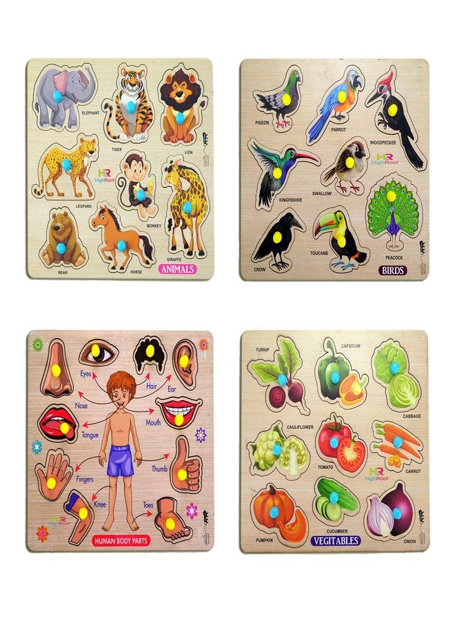 HIGHROOF® Kids Fort Pre Nursery Educational Jigsaw Puzzles for Adults Kids Learning Toys Kit Board Game 4 pcs Set of Birds Animals Human Body Parts & Vegetables Educational Toy - Image 1
