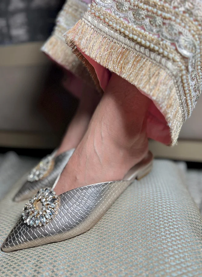 Sandal Stories Champagne Embellished Mules for Women