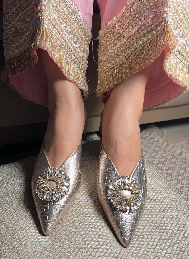 Sandal Stories Champagne Embellished Mules for Women