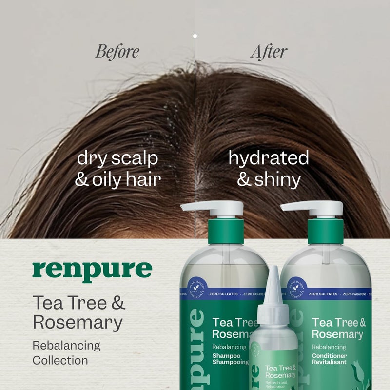 Renpure Tea Tree & Rosemary Shampoo and Conditioner Set, Plant Based - Refreshes & Rebalances Hair and Scalp - For Oily/Normal Hair - Tea Tree Leaf Oil, Rosemary Leaf Extract - 24 Fl Oz each, 2 Pack - Image 4