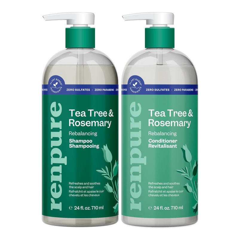 Renpure Tea Tree & Rosemary Shampoo and Conditioner Set, Plant Based - Refreshes & Rebalances Hair and Scalp - For Oily/Normal Hair - Tea Tree Leaf Oil, Rosemary Leaf Extract - 24 Fl Oz each, 2 Pack - Image 1