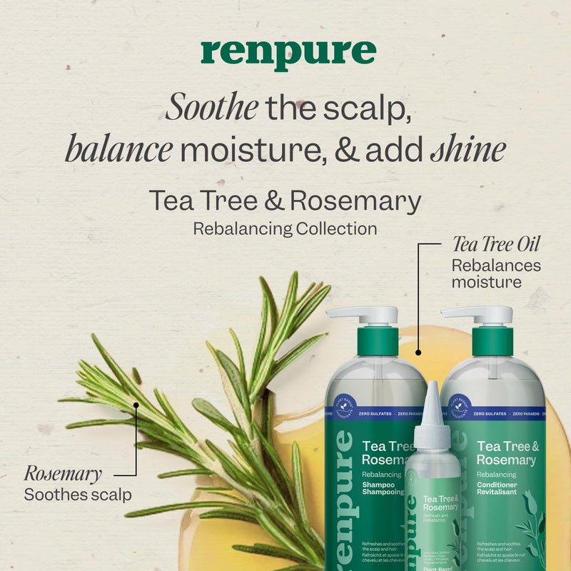 Renpure Tea Tree & Rosemary Shampoo and Conditioner Set, Plant Based - Refreshes & Rebalances Hair and Scalp - For Oily/Normal Hair - Tea Tree Leaf Oil, Rosemary Leaf Extract - 24 Fl Oz each, 2 Pack - Image 3