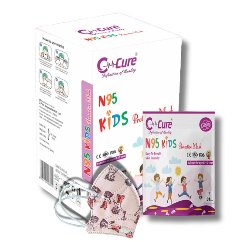 C-Cure Kids N95 Mask For 8-12 Years Reusable 5 Layer Face Mask For Kids Boys And Girls Mask N95 Mask For Kids Disposable Use And Throw Masks (Multicolor) - Image 1