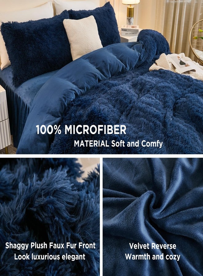 Andency Fluffy Navy Blue Comforter Set Full Size, 3 Pieces Winter Faux Fur Warm Soft Fuzzy Plush Bedding Comforter Set (1 Velvet Comforter & 2 Pillowcases), Thick Heavy Comfy Comforters Bedding Set - Image 5