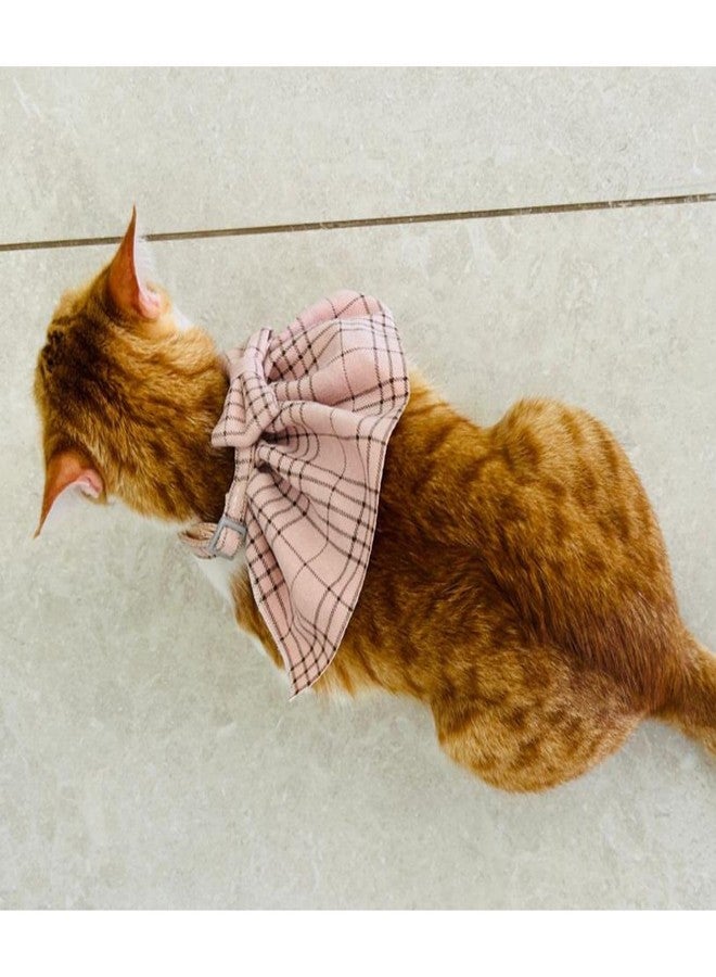 Lulala Stylish Light Pink Plaid Cat Bow Tie Collar - Adjustable Comfortable Pet Accessory for Cats and Kittens - Trendy and Soft Plaid Design for Fashionable Pet Clothing (Small) - Image 5