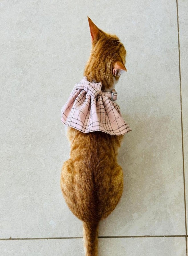 Lulala Stylish Light Pink Plaid Cat Bow Tie Collar - Adjustable Comfortable Pet Accessory for Cats and Kittens - Trendy and Soft Plaid Design for Fashionable Pet Clothing (Small) - Image 1
