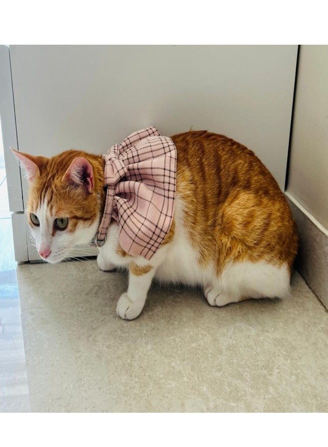 Lulala Stylish Light Pink Plaid Cat Bow Tie Collar - Adjustable Comfortable Pet Accessory for Cats and Kittens - Trendy and Soft Plaid Design for Fashionable Pet Clothing (Small) - Image 4