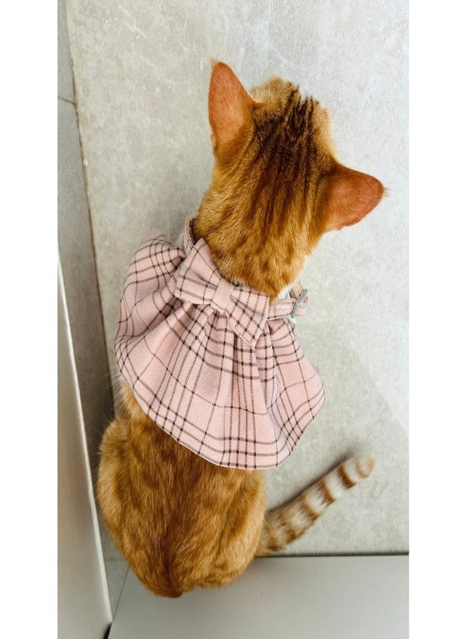 Lulala Stylish Light Pink Plaid Cat Bow Tie Collar - Adjustable Comfortable Pet Accessory for Cats and Kittens - Trendy and Soft Plaid Design for Fashionable Pet Clothing (Small) - Image 2