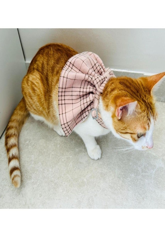 Lulala Stylish Light Pink Plaid Cat Bow Tie Collar - Adjustable Comfortable Pet Accessory for Cats and Kittens - Trendy and Soft Plaid Design for Fashionable Pet Clothing (Small) - Image 3