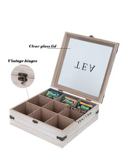 XiuWoo Wooden Tea Box Organizer 9 Compartments Rustic Tea Storage Box Tea Bag Holder Rack Storage Container Tea Caddy for Coffee Tea Sugar Sweeteners Creamers Drink Pods Packets  - Image 3