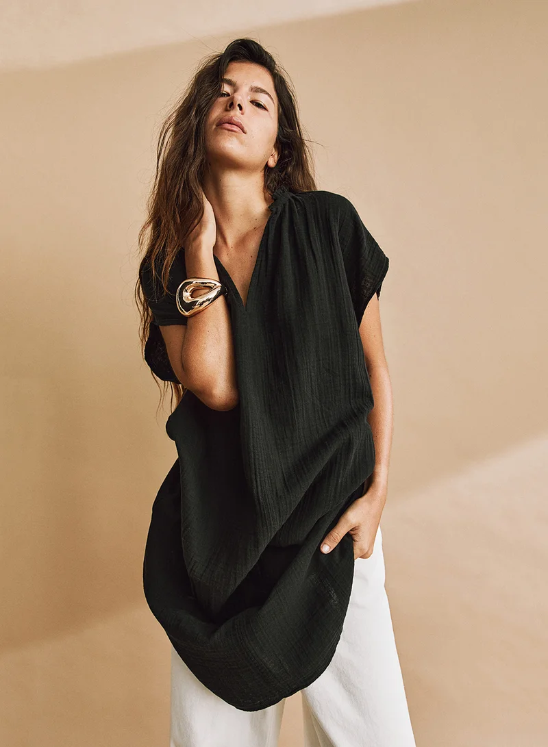 اتش اند ام Textured V-Neck Dress