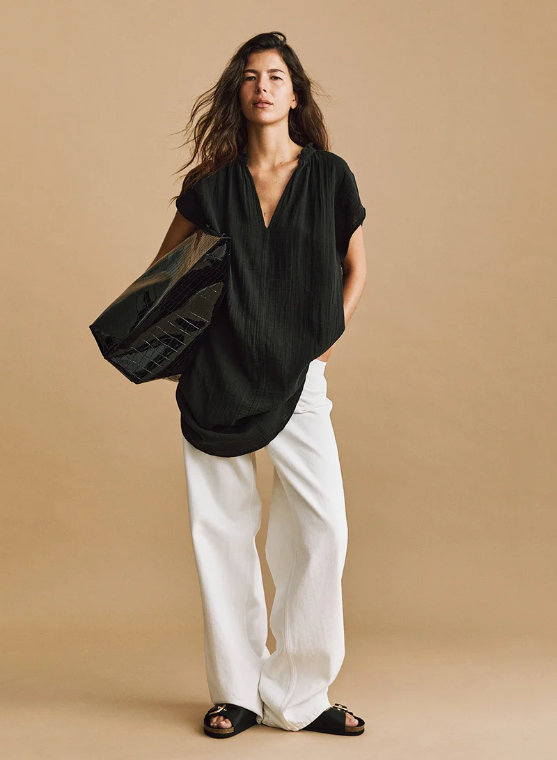 اتش اند ام Textured V-Neck Dress