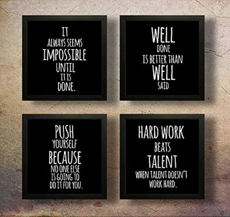 SAF SAF Set of 4 Work Hard Beat Talent Motivational UV Coated Home Decorative Gift Item Framed Painting 19 inch X 19 inch SAF_SET4_27 , Multicolour - Image 1