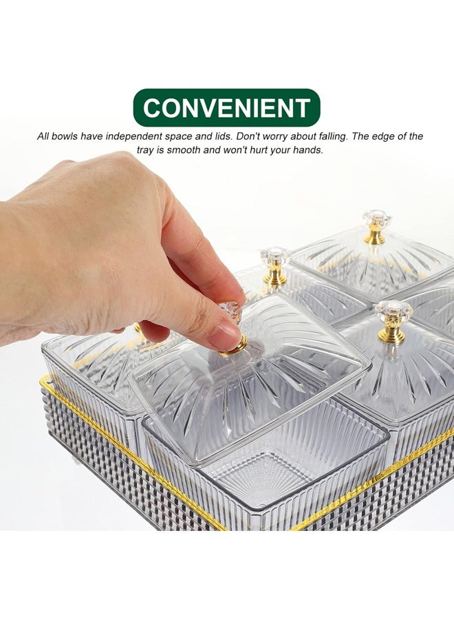 طبق وجبات خفيفة مكون من 6 أقسام مع غطاء، أطباق حلوى مع أغطية، وجبات خفيفة مقسمة للفواكه والمكسرات وعلب مقبلات وحاويات تخزين طعام للمنزل والحفلات والفنادق، رمادي - Image 4