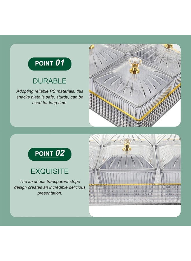 طبق وجبات خفيفة مكون من 6 أقسام مع غطاء، أطباق حلوى مع أغطية، وجبات خفيفة مقسمة للفواكه والمكسرات وعلب مقبلات وحاويات تخزين طعام للمنزل والحفلات والفنادق، رمادي - Image 3