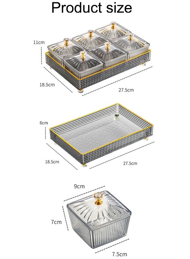 طبق وجبات خفيفة مكون من 6 أقسام مع غطاء، أطباق حلوى مع أغطية، وجبات خفيفة مقسمة للفواكه والمكسرات وعلب مقبلات وحاويات تخزين طعام للمنزل والحفلات والفنادق، رمادي - Image 2