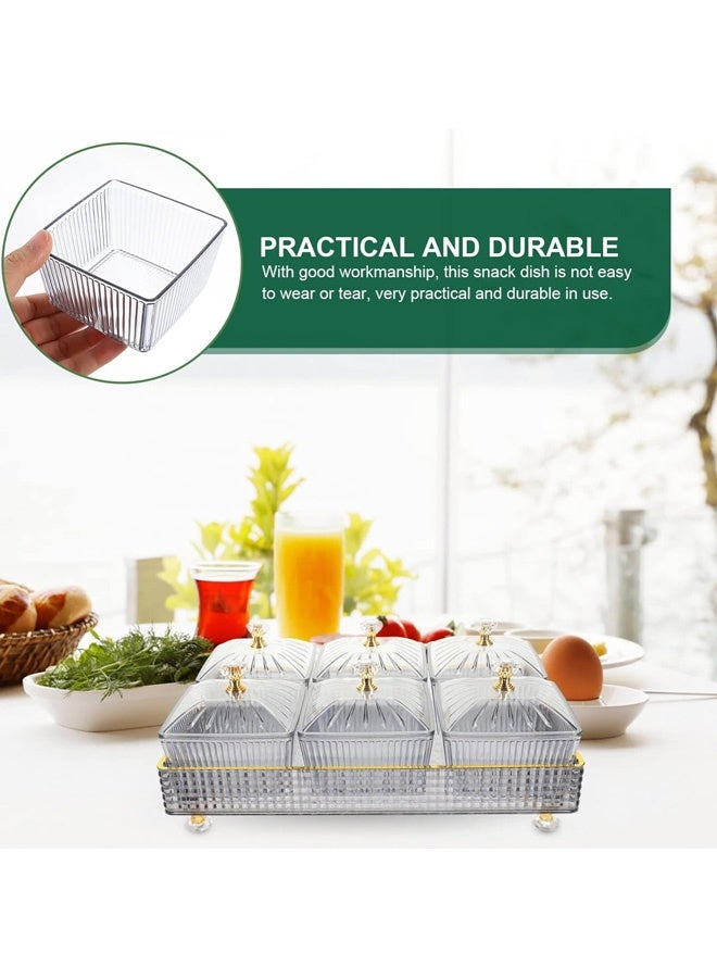 طبق وجبات خفيفة مكون من 6 أقسام مع غطاء، أطباق حلوى مع أغطية، وجبات خفيفة مقسمة للفواكه والمكسرات وعلب مقبلات وحاويات تخزين طعام للمنزل والحفلات والفنادق، رمادي - Image 5