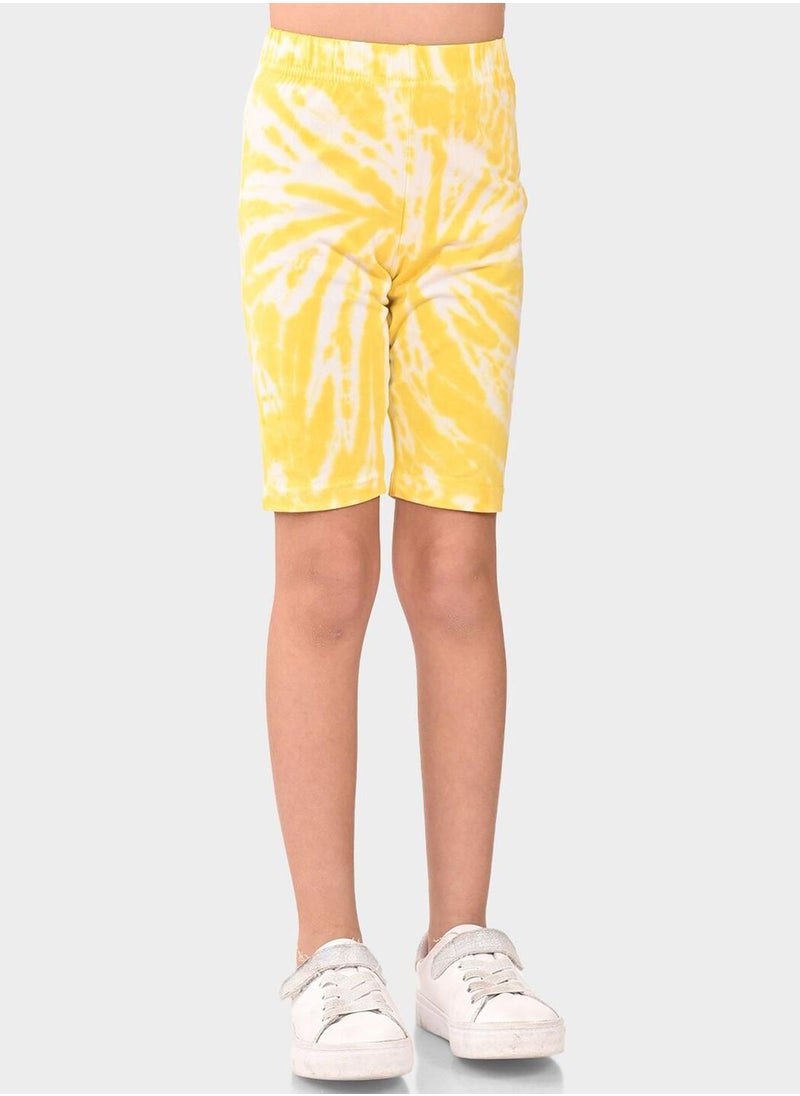 Bonkids Regular Fit Printed Yellow Cotton Shorts For Girls Pull On 100 % Cotton  - Image 1