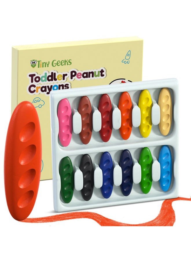 TinyGeeks 12 Peanut Crayons - Non Toxic Crayons for Toddlers - Washable for Kids Ages 4-8 - Easy To Hold - Toddlers 2-4 Years - Ergonomic Shape - Image 1