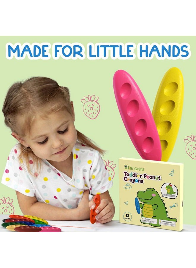 TinyGeeks 12 Peanut Crayons - Non Toxic Crayons for Toddlers - Washable for Kids Ages 4-8 - Easy To Hold - Toddlers 2-4 Years - Ergonomic Shape - Image 2