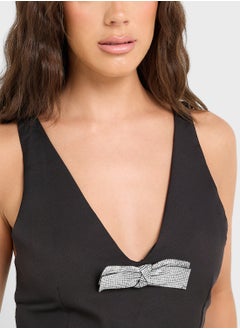 Ginger V Neck Diamante Bow Detail Top  - Image 3