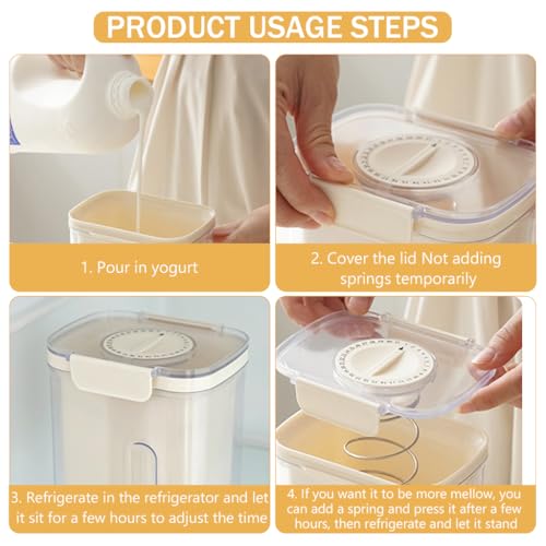 HASTHIP® Hung Curd Strainer Box 1000 ml, Greek Yogurt Maker, Spring-Loaded Yogurt Press for Home, Yogurt Strainer Container Box, Whey Seperator, Beige - Image 3