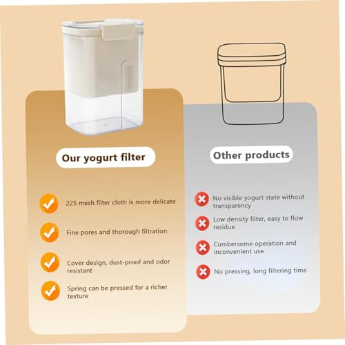 HASTHIP® Hung Curd Strainer Box 1000 ml, Greek Yogurt Maker, Spring-Loaded Yogurt Press for Home, Yogurt Strainer Container Box, Whey Seperator, Beige - Image 5