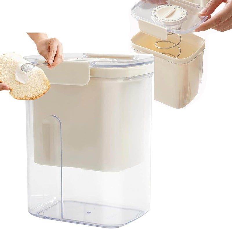 HASTHIP® Hung Curd Strainer Box 1000 ml, Greek Yogurt Maker, Spring-Loaded Yogurt Press for Home, Yogurt Strainer Container Box, Whey Seperator, Beige - Image 1