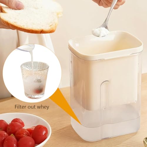 HASTHIP® Hung Curd Strainer Box 1000 ml, Greek Yogurt Maker, Spring-Loaded Yogurt Press for Home, Yogurt Strainer Container Box, Whey Seperator, Beige - Image 4