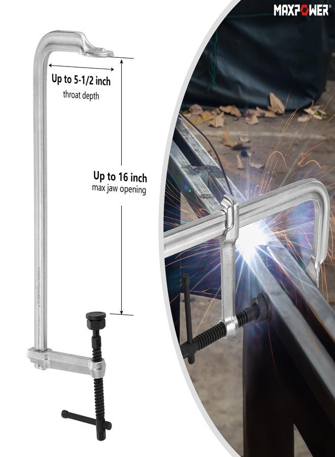 MAXPOWER 16 inch F Clamp, 5-1/2 inch Throat Depth, Removable Swivel Pad, Max Jaw Opening 16-inch Heavy Duty Clamps for Welding - Image 2