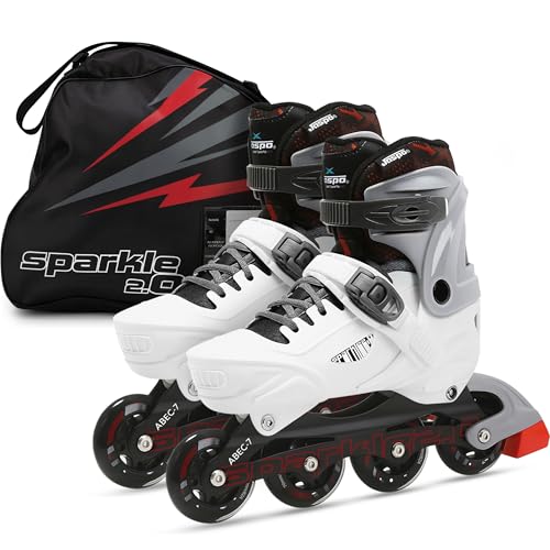 JASPO Sparkle 2.0 Adjustable Inline Roller Skates for Kids & Youth – PU Wheels, ABEC-7 Bearings, Hard Boot, – Aluminium Chassis, 70mm PU 82A Wheels M (20 to 23cms) - Image 2
