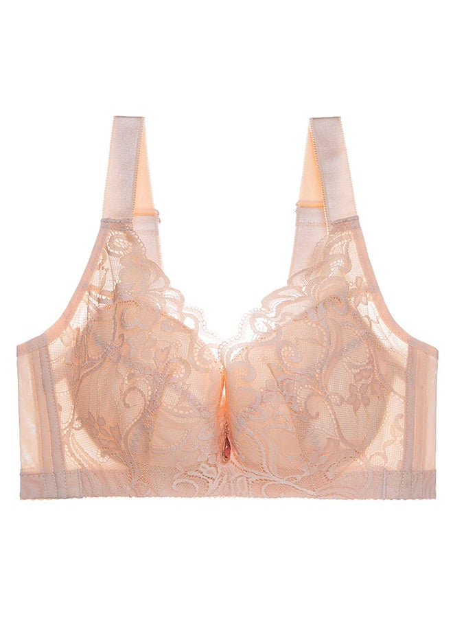 MARGOUN Women's Large Size Lace Bra Wide Straps Wireless Bralettes with Full Cup Pads Bras for Ladys Women 40/90 Beige - Image 1