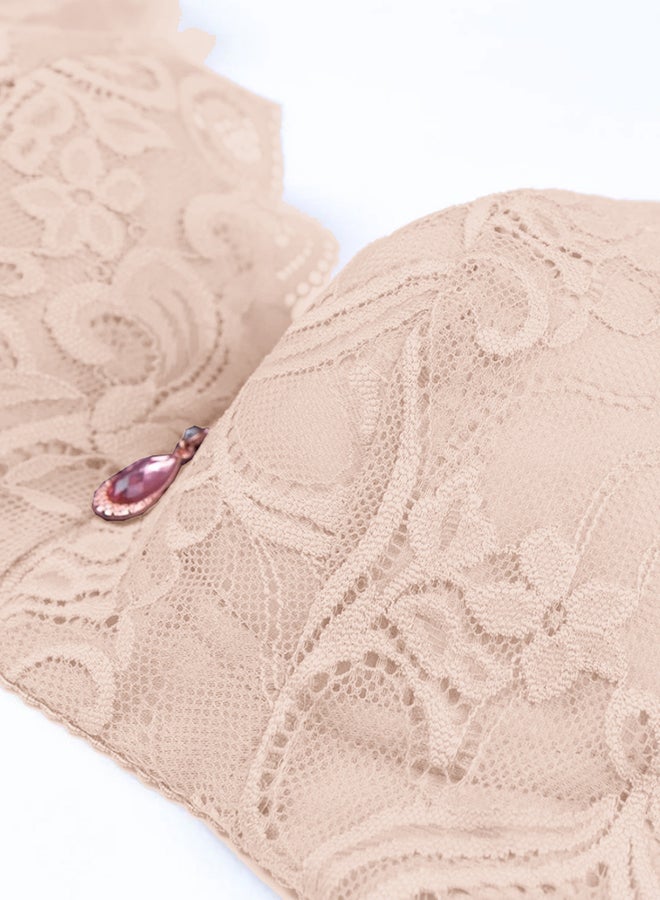 MARGOUN Women's Large Size Lace Bra Wide Straps Wireless Bralettes with Full Cup Pads Bras for Ladys Women 40/90 Beige - Image 2