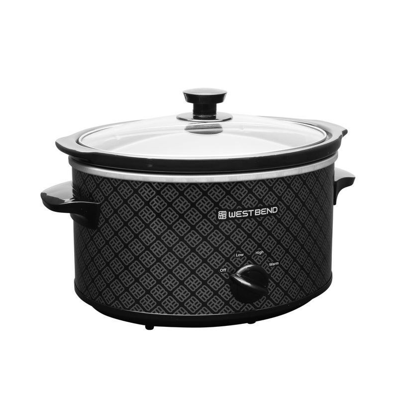 West Bend Slow Cooker 4-Quart Manual Crockery Style with Dishwasher Safe Oval Ceramic Crockpot and Glass Lid Two Temperature Settings Plus Keep Warm, 210-Watts, Black - Image 1