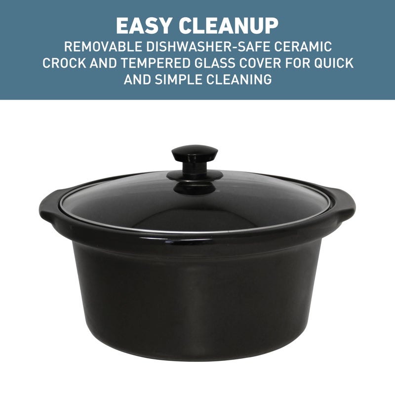 West Bend Slow Cooker 4-Quart Manual Crockery Style with Dishwasher Safe Oval Ceramic Crockpot and Glass Lid Two Temperature Settings Plus Keep Warm, 210-Watts, Black - Image 4