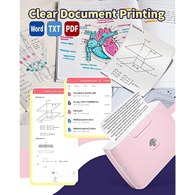 M04S PORTABLE INKLESS PRINTER- BLUETOOTH THERMAL PRINTER STICKER PRINTER, SUPPORT 2/3/4 INCH PRINTING WIDTH, 300DPI, COMPATIBLE WITH IOS+ANDROID, IDEAL FOR DOCUMENTS, NOTES, LABEL, STICKER - Image 3