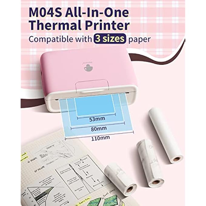 M04S PORTABLE INKLESS PRINTER- BLUETOOTH THERMAL PRINTER STICKER PRINTER, SUPPORT 2/3/4 INCH PRINTING WIDTH, 300DPI, COMPATIBLE WITH IOS+ANDROID, IDEAL FOR DOCUMENTS, NOTES, LABEL, STICKER - Image 2