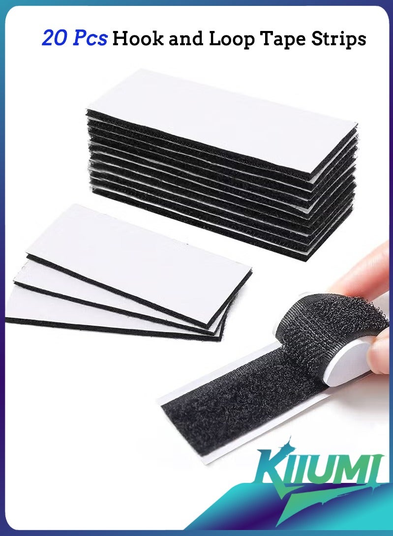 KIIUMI 20 Pcs Hook and Loop Tape Strips, Velcro Adhesive Strip Self Sticky Back Fastening Heavy Duty Reusable Double Sided with Adhesive Sticky Back Fastener, Heavy Duty Double Side Mounting Tape Industrial Strength Interlocking Tape for Home School Office, 1.2x4 inch  - Image 1