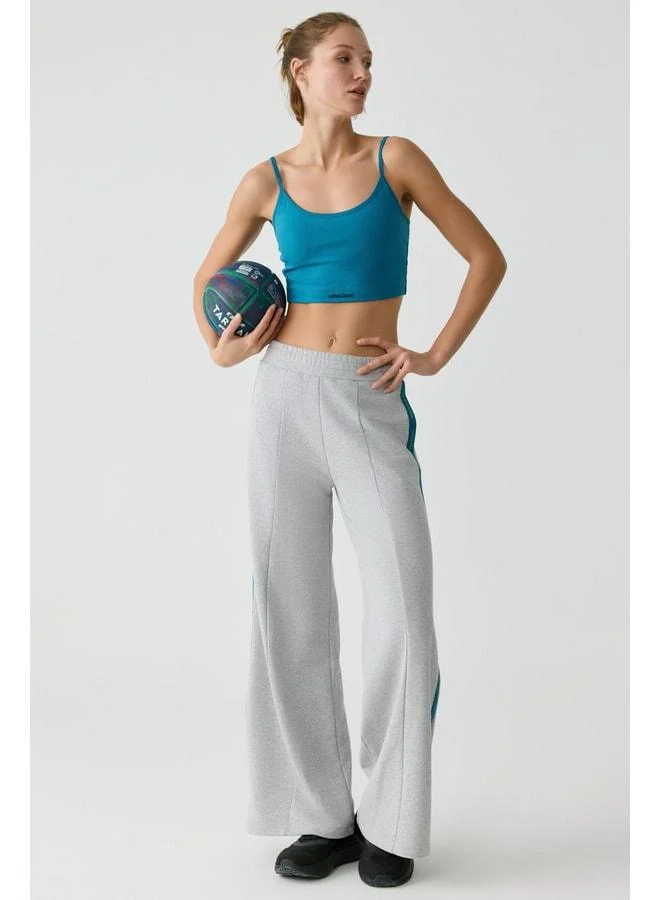 Urban Beat  Bethania Urbanbeat Women’s Relaxed Elastic-Waist Wide-Leg Pants with Printed Striped Side Panels in Gray Melange/Petrol M. for Women | Best Price UAE