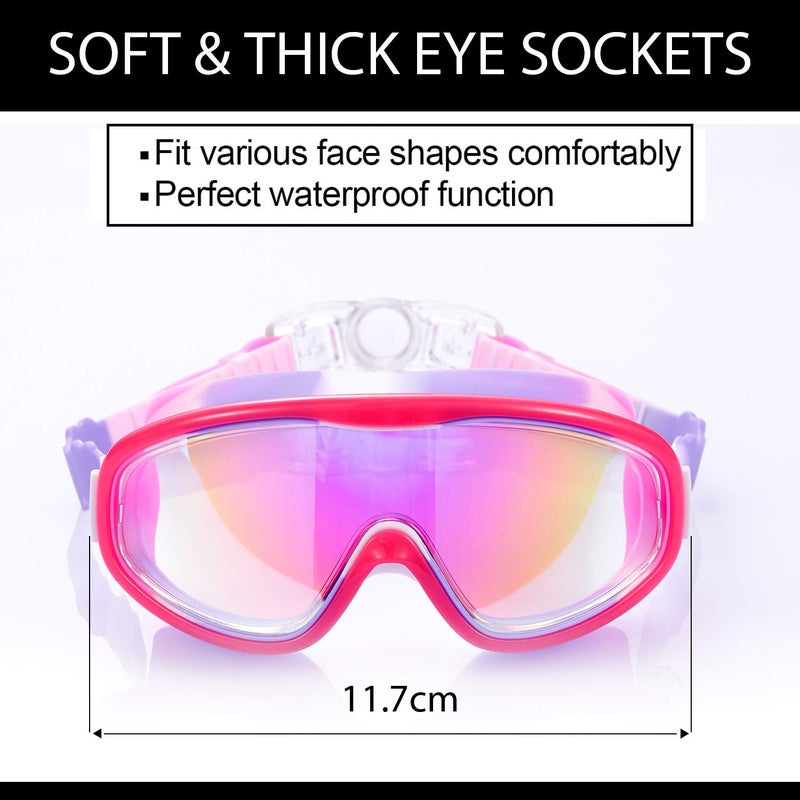 Young4us 2 Pack Kids Swim Goggles, UV Protection, Anti Fog Swimming Glasses for Children from 3 to 15 Years Old, Black/Green & White/Pink/Purple, - Image 2
