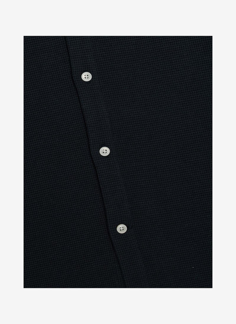 French Connection Men's Shortst Sleeve Textured Button-Through Navy Shirt - Image 5