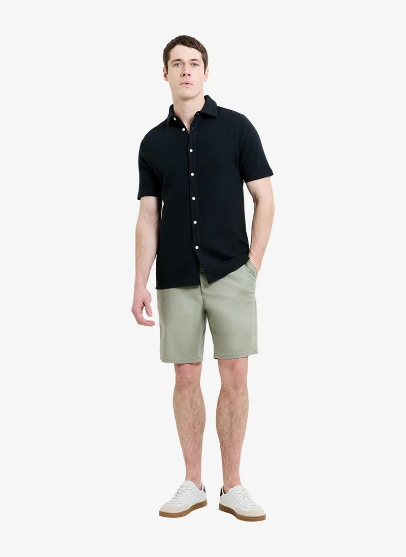 French Connection Men's Shortst Sleeve Textured Button-Through Navy Shirt