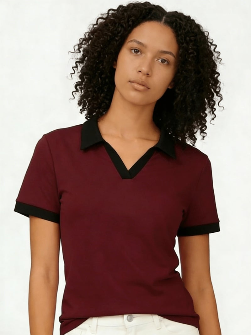 Women's Shirt, Summer Short - Sleeve T - Shirt, Collar, Polyester, Color Block, Simple Women's Top, Stretchy, Pullover, Spring\u002FSummer Style, Casual Business Style, Women's Apparel,... - Image 2
