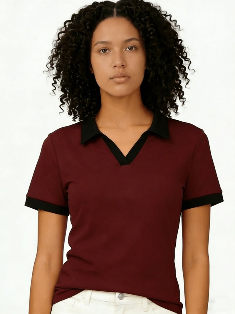 Women's Shirt, Summer Short - Sleeve T - Shirt, Collar, Polyester, Color Block, Simple Women's Top, Stretchy, Pullover, Spring\u002FSummer Style, Casual Business Style, Women's Apparel,... - Image 3
