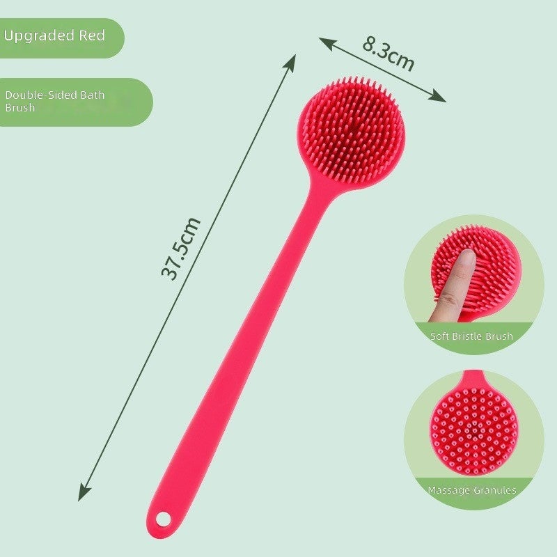 Long Handle Double Sided Silicone Bath Brush for Back Scrub & Massage