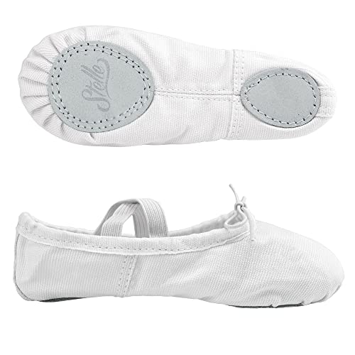 Stelle Canvas Ballet Shoes for Girls Dance Ballet Slippers Shoes（Toddler/Little/Big Kid/Women）(9MT,White) - Image 4