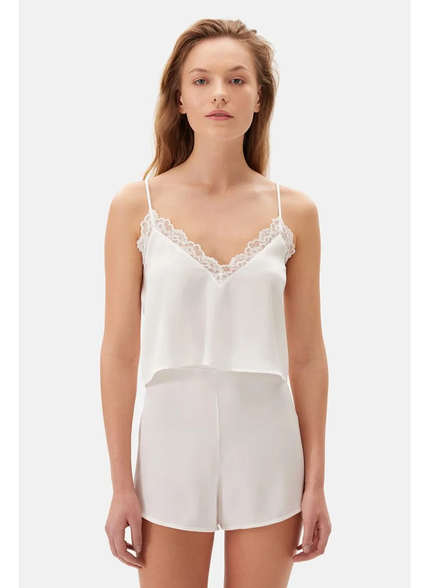 داجي White Lace Detailed Satin Undershirt