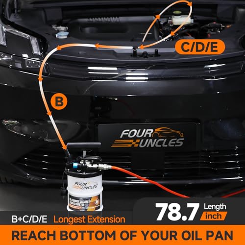 FOUR UNCLES 6.5L Oil Extractor - Pneumatic/Manual Vacumm Fluid Extractor with Pump Tank Remover & 4 Tubes for Oil Change and a Brake Bleeding Hose for Brake Fluid Change - Image 4